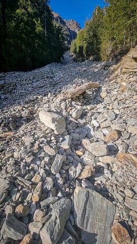 A large creek washed out section