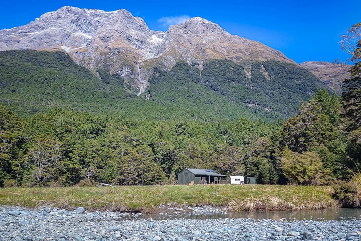 Upper Caples Hut from the river