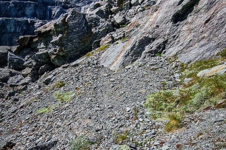 Looking back up from where i came diagonally through the rockfall