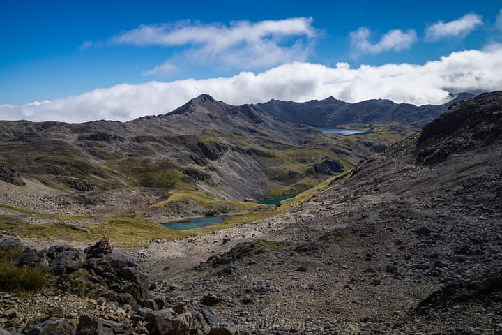 Looking back from Sunset Saddle (Angelus Lakes in background)