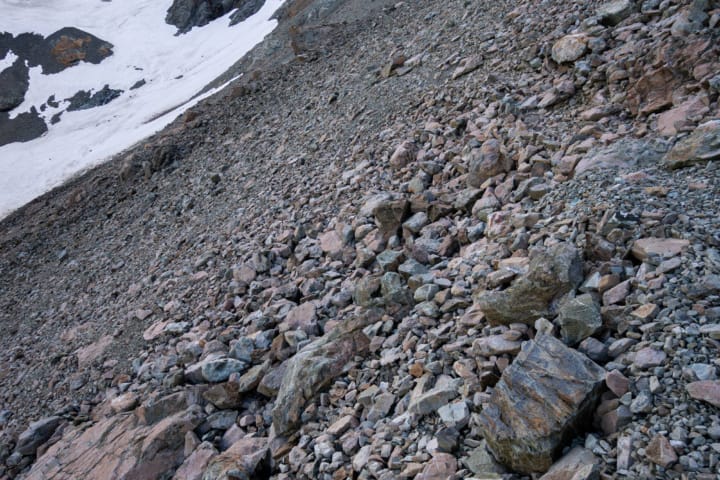 A very loose scree section