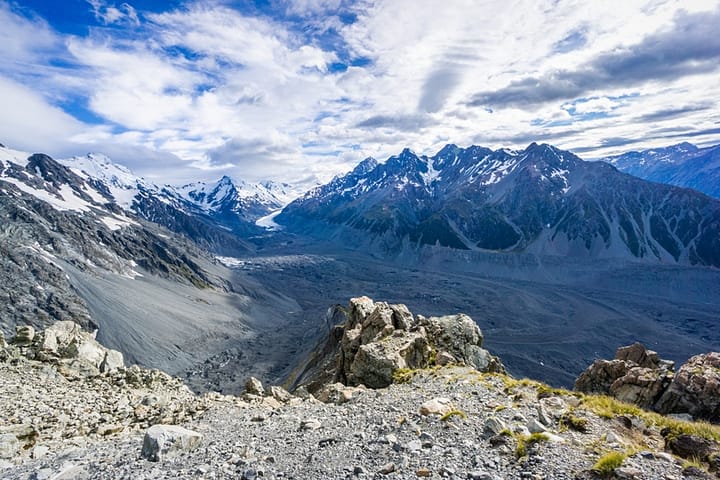 Ball Glacier on left, Tasman Glacier centre and to right