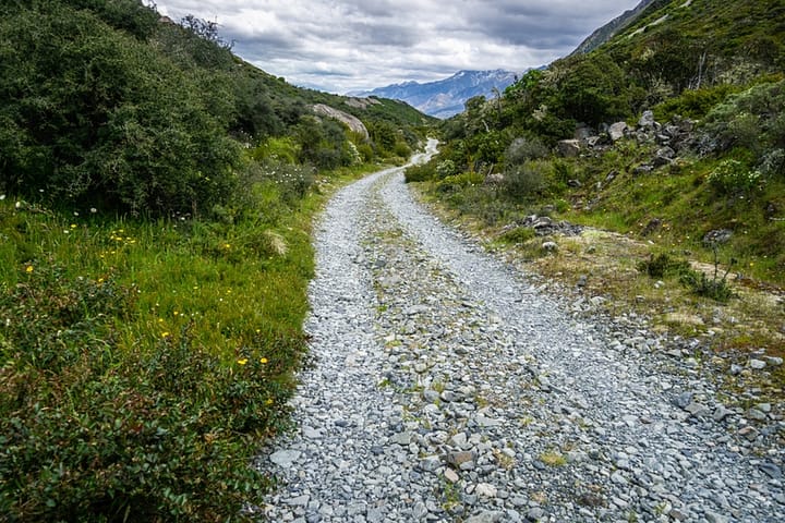 The easy road walk out from Husky Flat