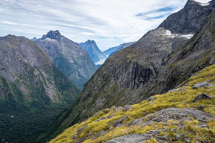 From the saddle, Milford Sound in the distance