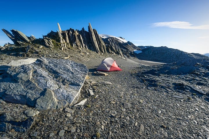 My tent camp at 1878m saddle looked much different in the morning!